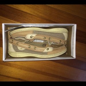 Tan Sperry boat shoes